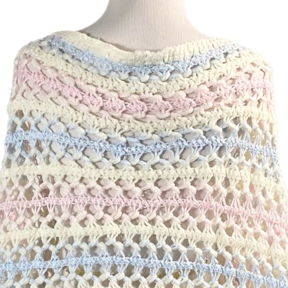 Handmade Pastel Striped Crochet Shawl Wrap Scarf - Picture 13 of 15
